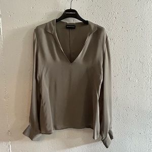 Emporio Armani Silk V-Neck Gray Blouse
